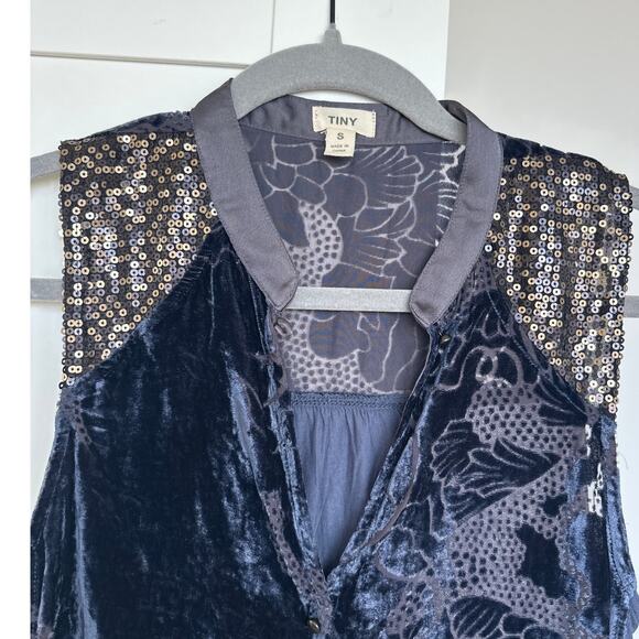 Anthropologie TINY Burnt Velvet  Sequin Ileana Sleeveless Button Up Tank, Size S - Picture 3 of 7